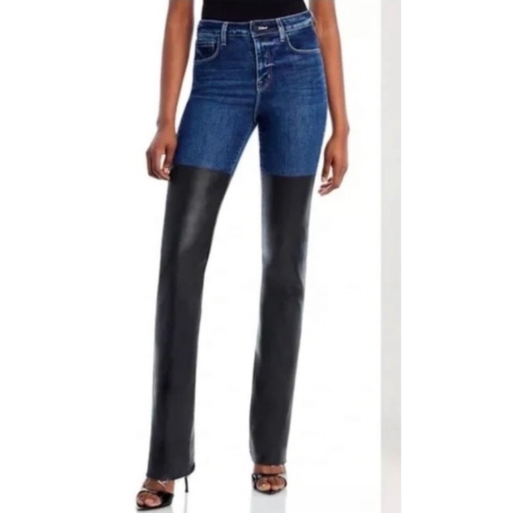 L'AGENCE Ruth High Rise Straight Jeans Magnolia Black Coated Denim Size 26. EUC